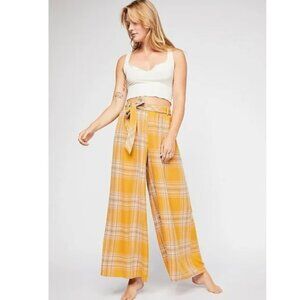 Free People Good or Plaid Wide Leg Pants in Mustard